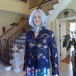 New Barbaton Varda Black Sheer Corded Lace Blouse Size S